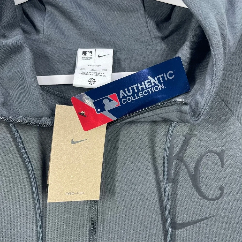 Nike KC Royals Hoodie Mens 3XL Grey MLB Authentic Collection Full Zip Dri-Fit